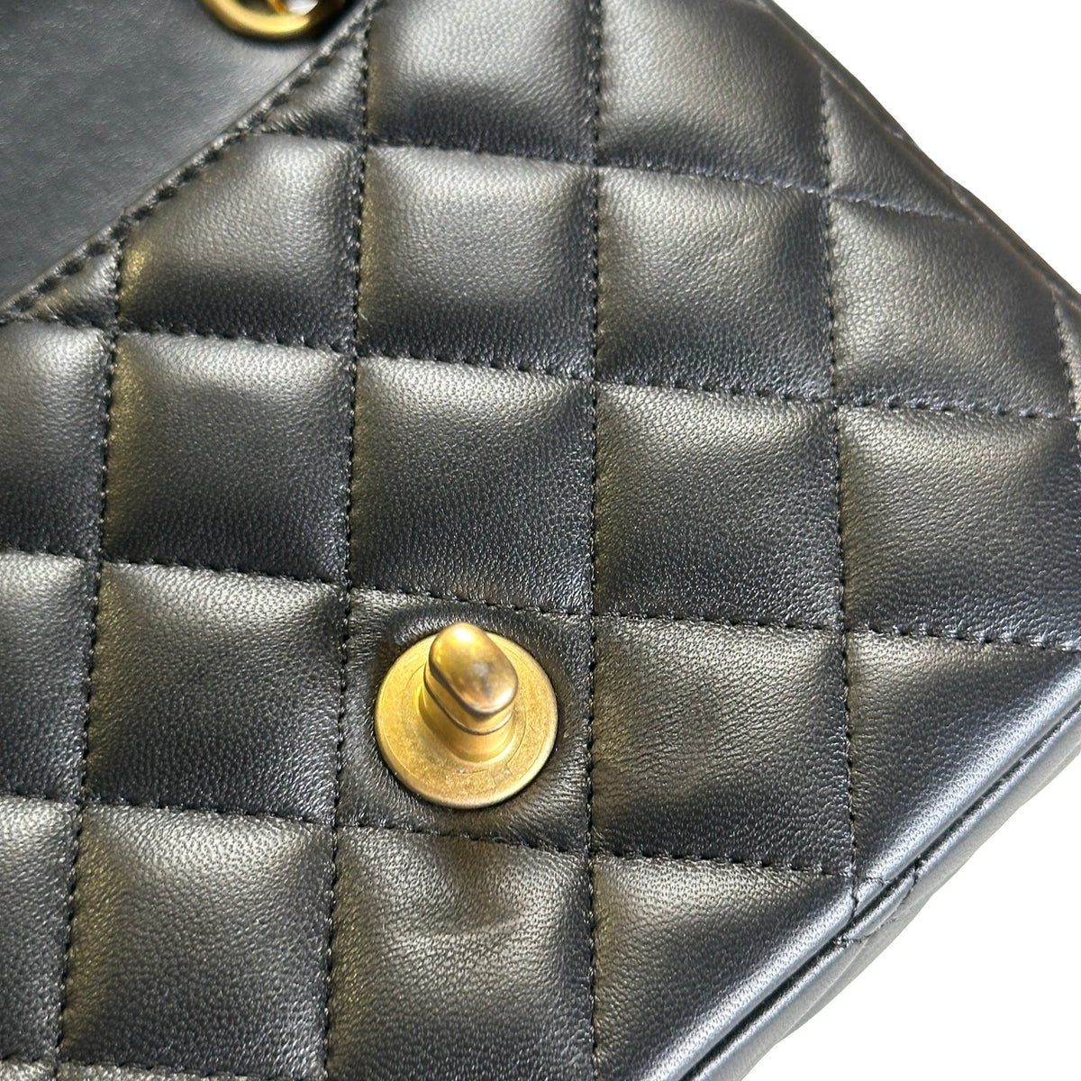 Used CHANEL Quilted Lambskin Mini Flap Bag Shoulder Bag Black Gold