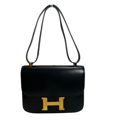 Used HERMES Box Calfskin Constance 24 Shoulder Bag Black Gold