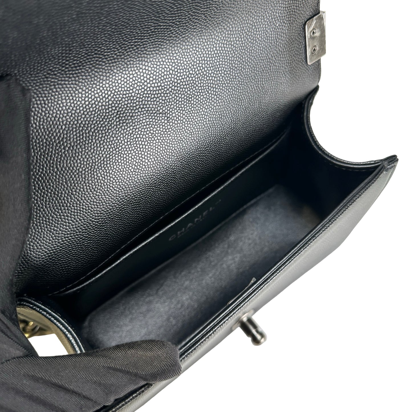Used CHANEL Quilted Caviar Boy Chain Shoulder Bag Black