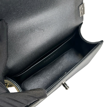 Used CHANEL Quilted Caviar Boy Chain Shoulder Bag Black