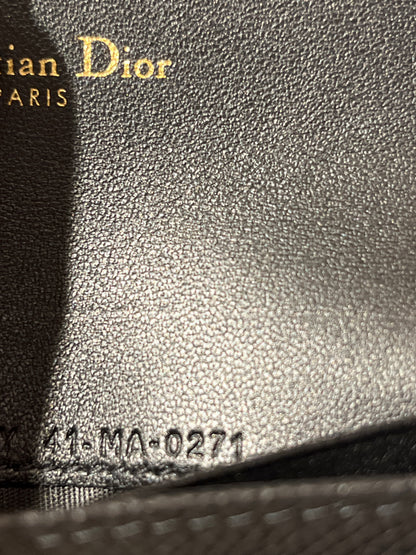 Used DIOR Goatskin Saddle Flap Card Holder Black GHW