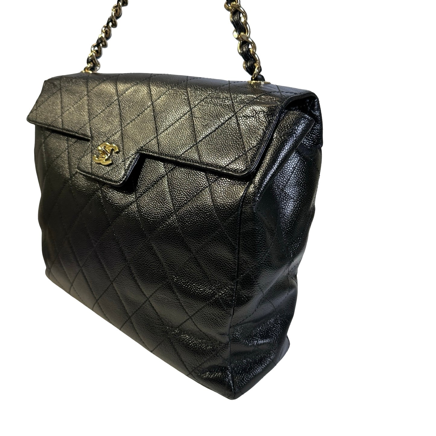 Used CHANEL Caviar Quilted Jumbo Tote Bag Shoulder Bag Black