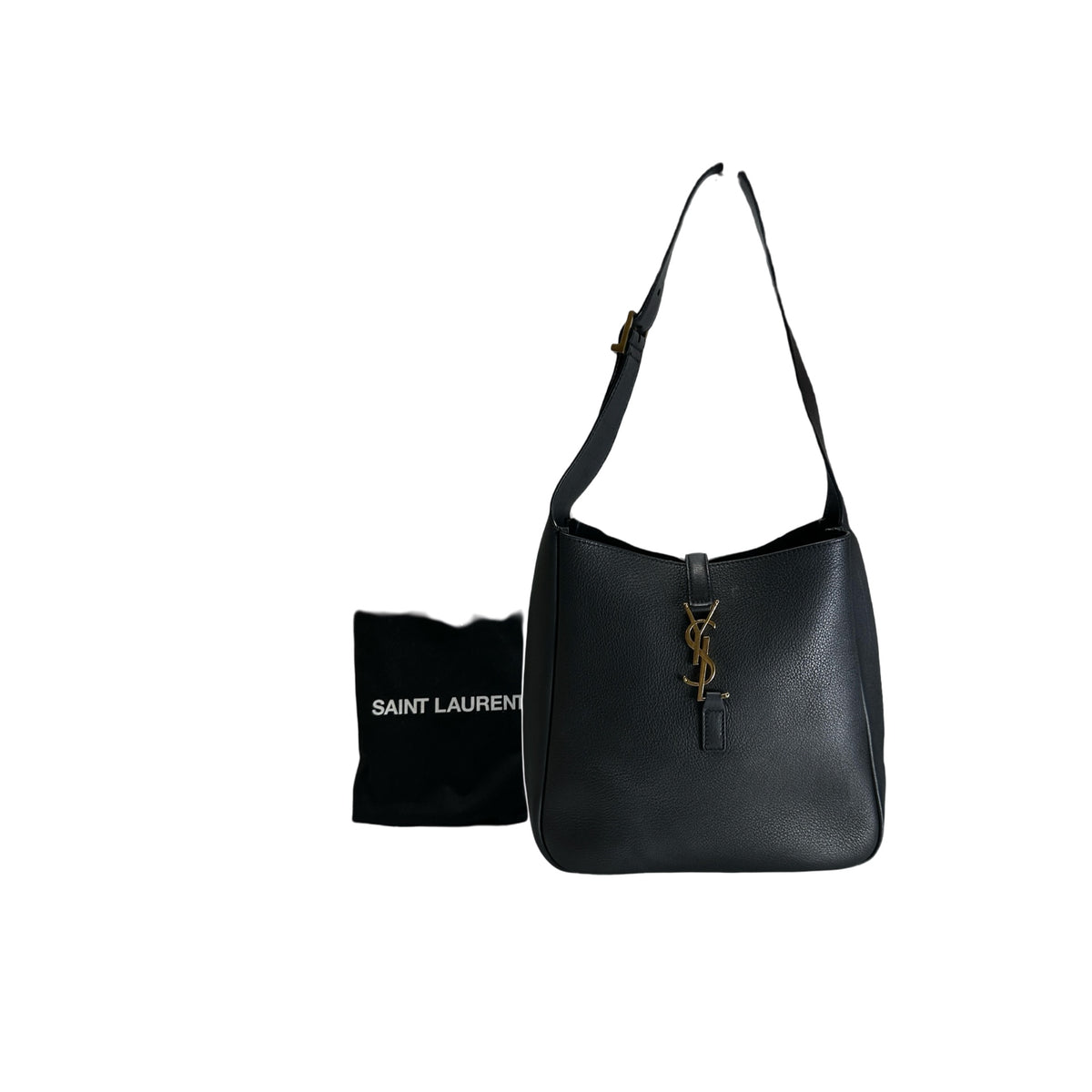 Used SAINT LAURENT Leather Le 5 à 7 Shoulder Bag Black Gold