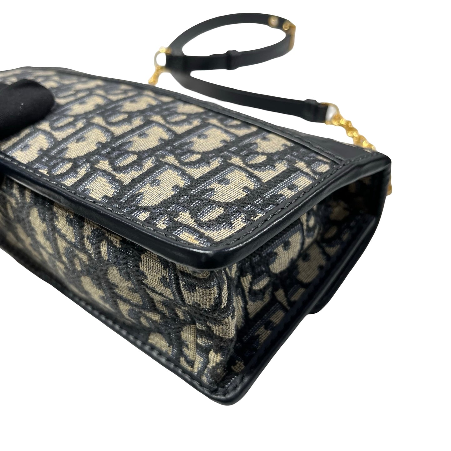 Used DIOR Montaige East West Cross Body Bag Oblique Navy Blue GHW