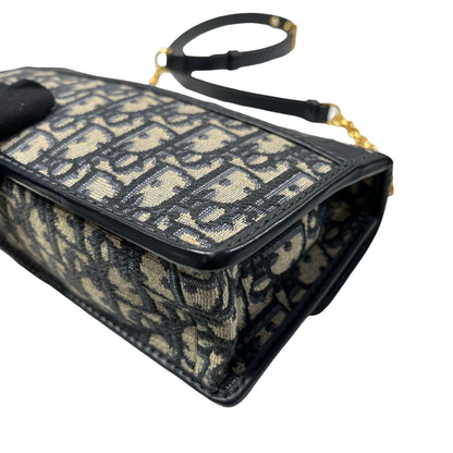 Used DIOR Montaige East West Cross Body Bag Oblique Navy Blue GHW