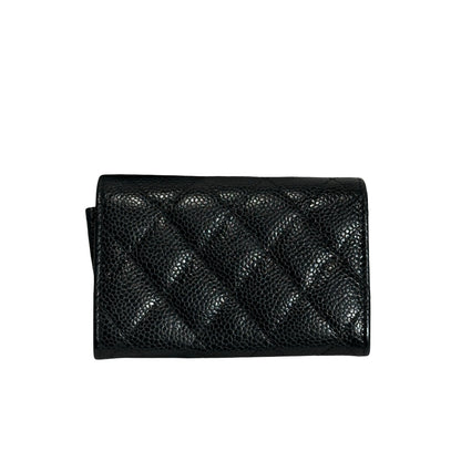 Used CHANEL Caviar Leather Card Holder Card Holder Black GHW