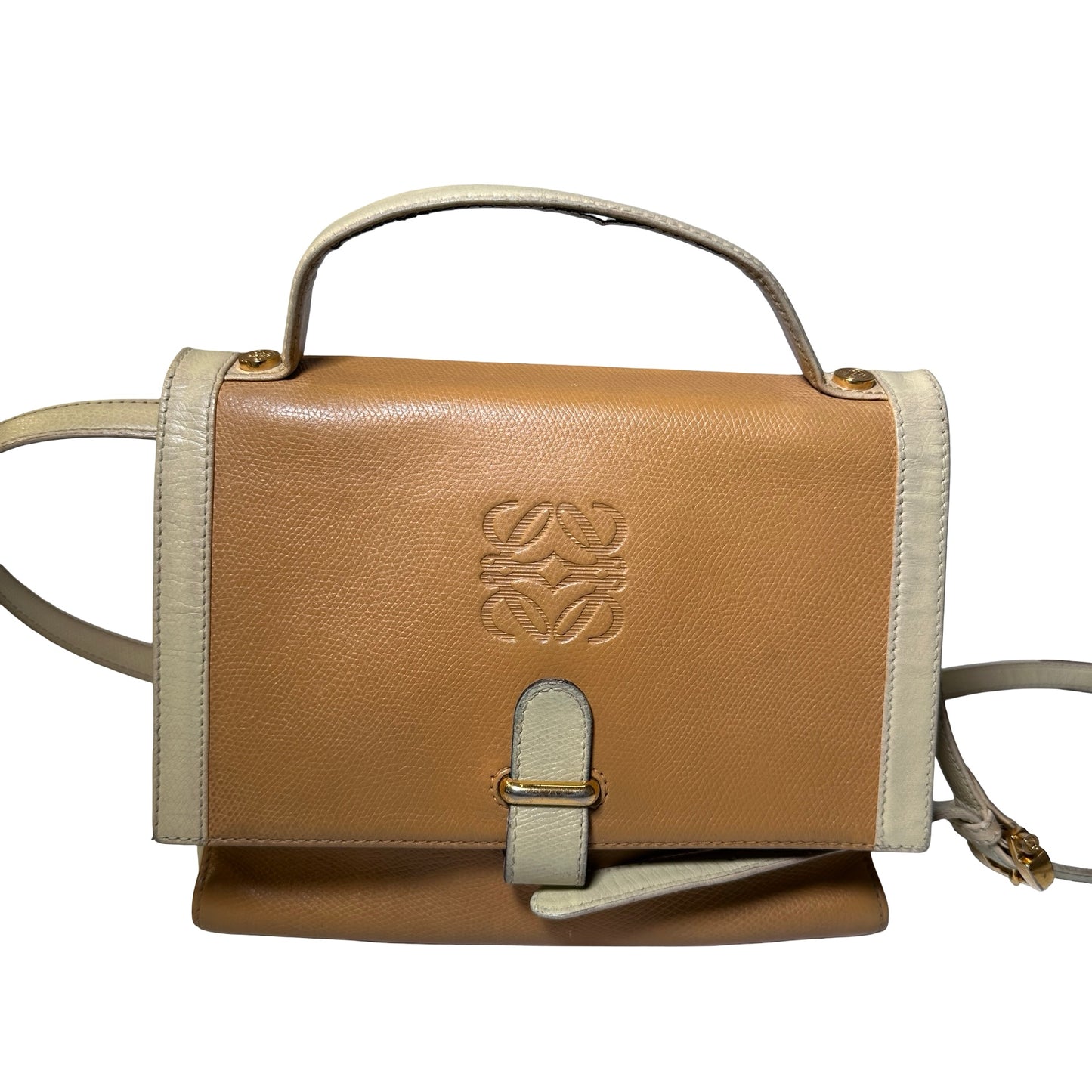 Used LOEWE Lambskin Leather Vintage Shoulder Shoulder Bag Beige Yellow