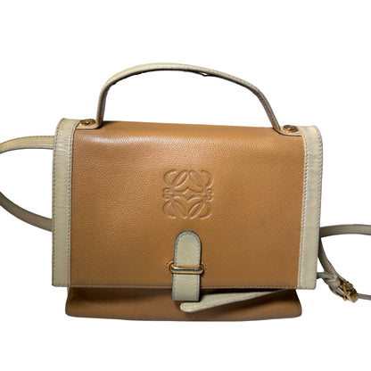 Used LOEWE Lambskin Leather Vintage Shoulder Shoulder Bag Beige Yellow