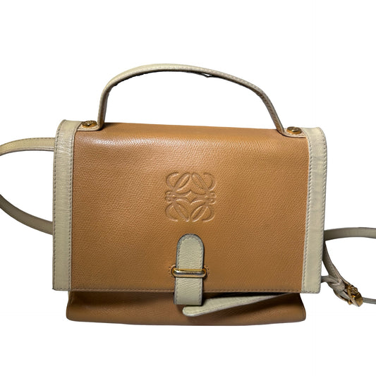 Used LOEWE Lambskin Leather Vintage Shoulder Shoulder Bag Beige Yellow