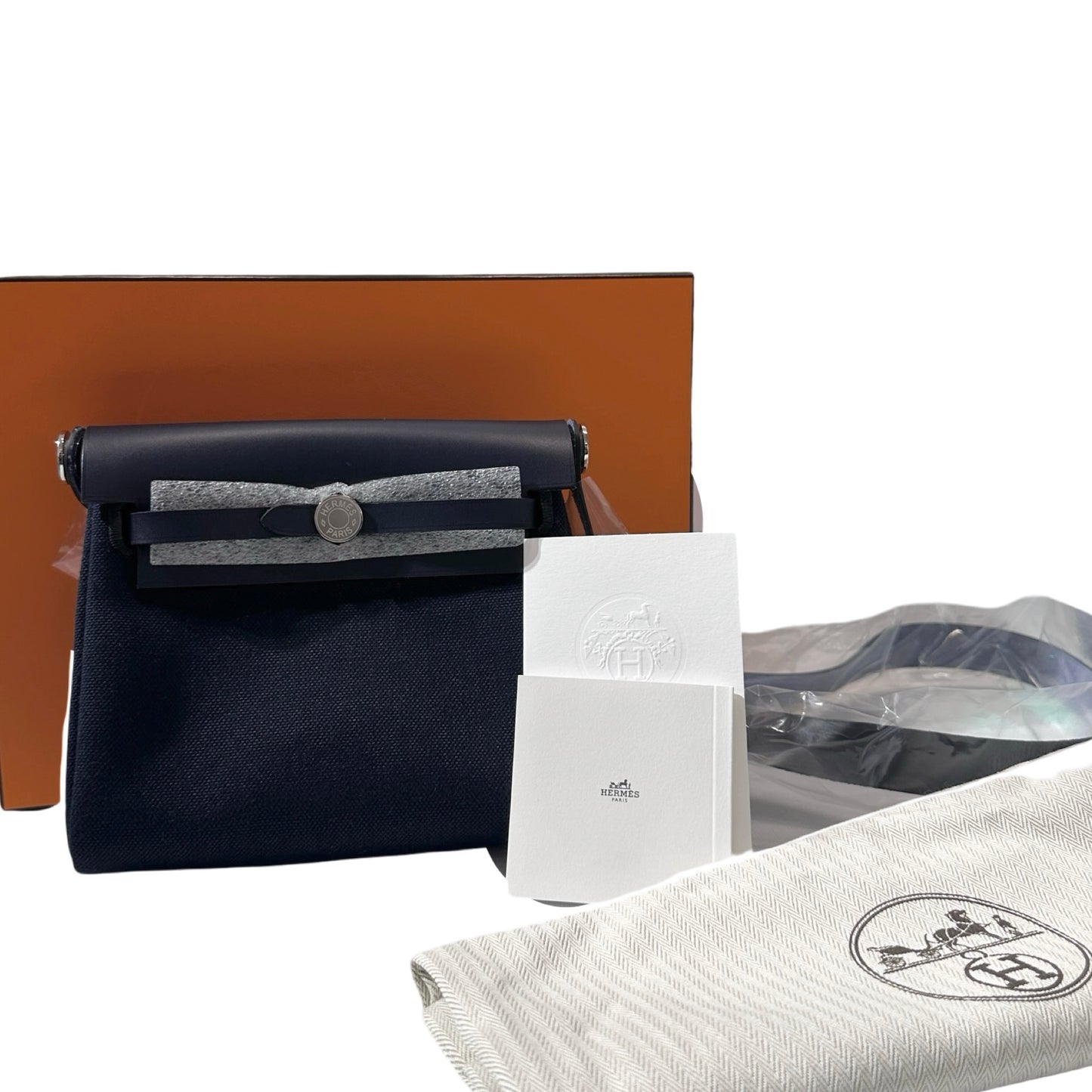 Used HERMÈS Canvas Mini Herbag Cross Body Bag Black PHW
