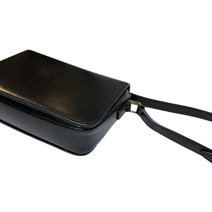 Used CÉLINE Calfskin Leather TEEN TRIOMPHE Cross Body Bag Black GHW