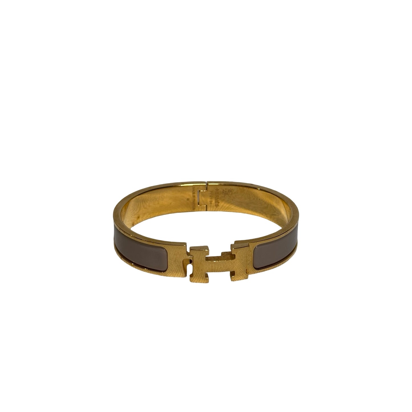 Used HERMES Enamel Gold Plated Clic H BANGLE Beige GHW