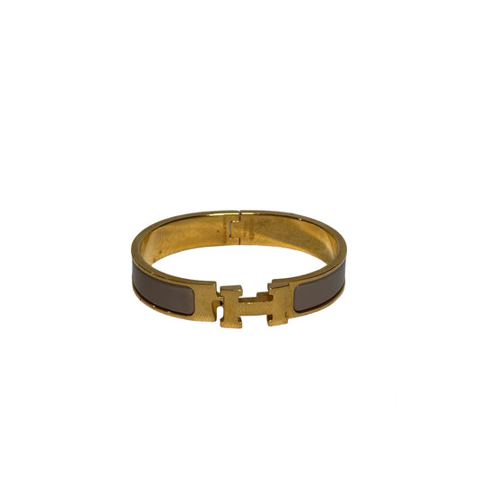 Used HERMES Enamel Gold Plated Clic H BANGLE Beige GHW