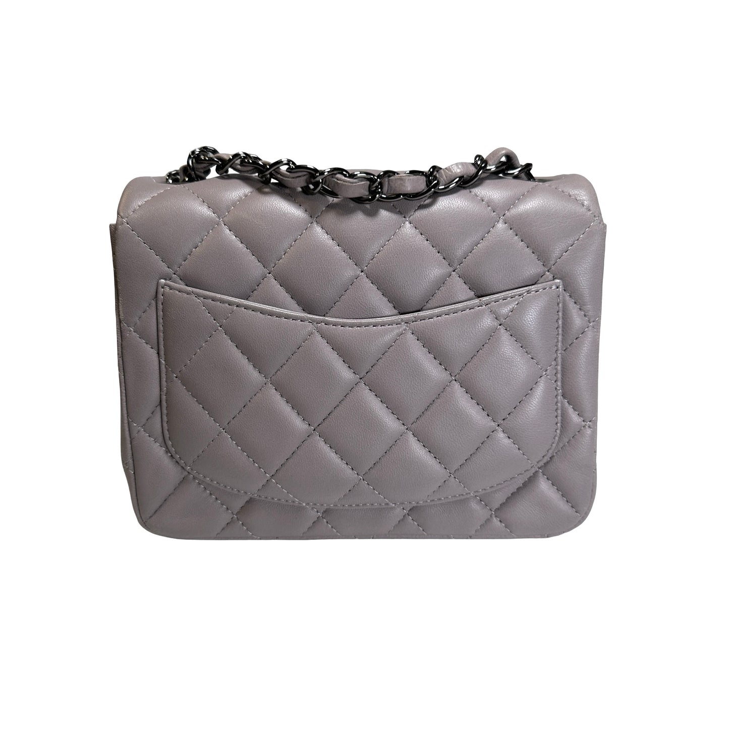 Used CHANEL Lambskin Classic Flap Bag Cross body bag Grey PHW