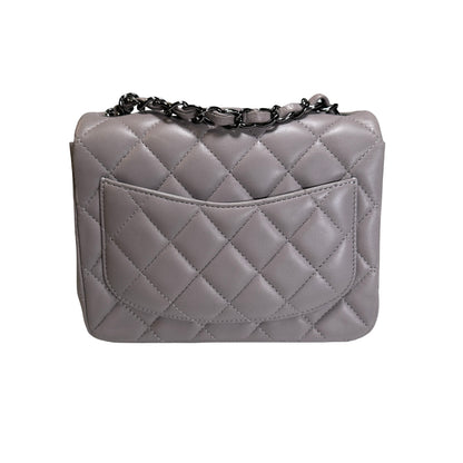 Used CHANEL Lambskin Classic Flap Bag Cross body bag Grey PHW