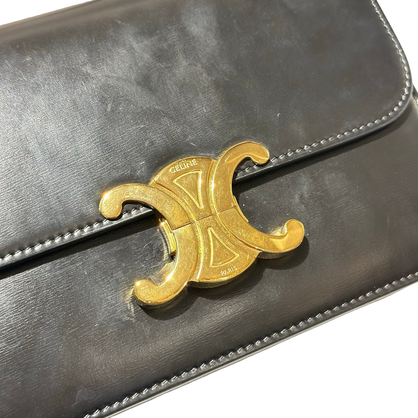 Used CÉLINE Trimphe Teen Cross Body Bag Black GHW