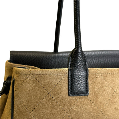 Brand New CHANEL Quilted Suede Caviar East West Flap Tote Tote Bag Black Brown
