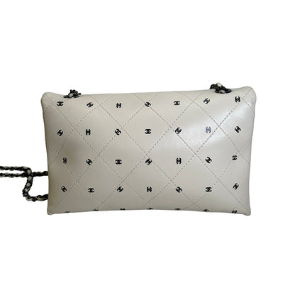 Used CHANEL Quilted CC Logo Print Quilted Wallet on Chain Chain Shoulder Bag White Black