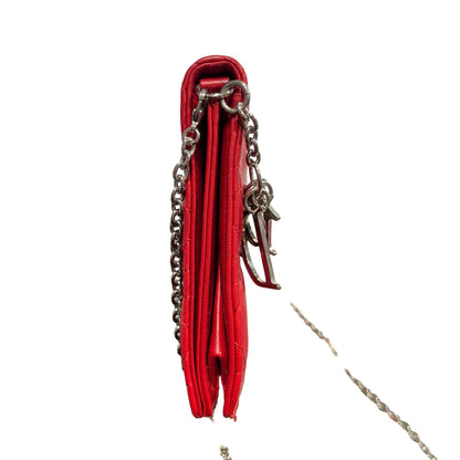 Used DIOR Cannage Lambskin Lady Dior Wallet on chain Red PHW