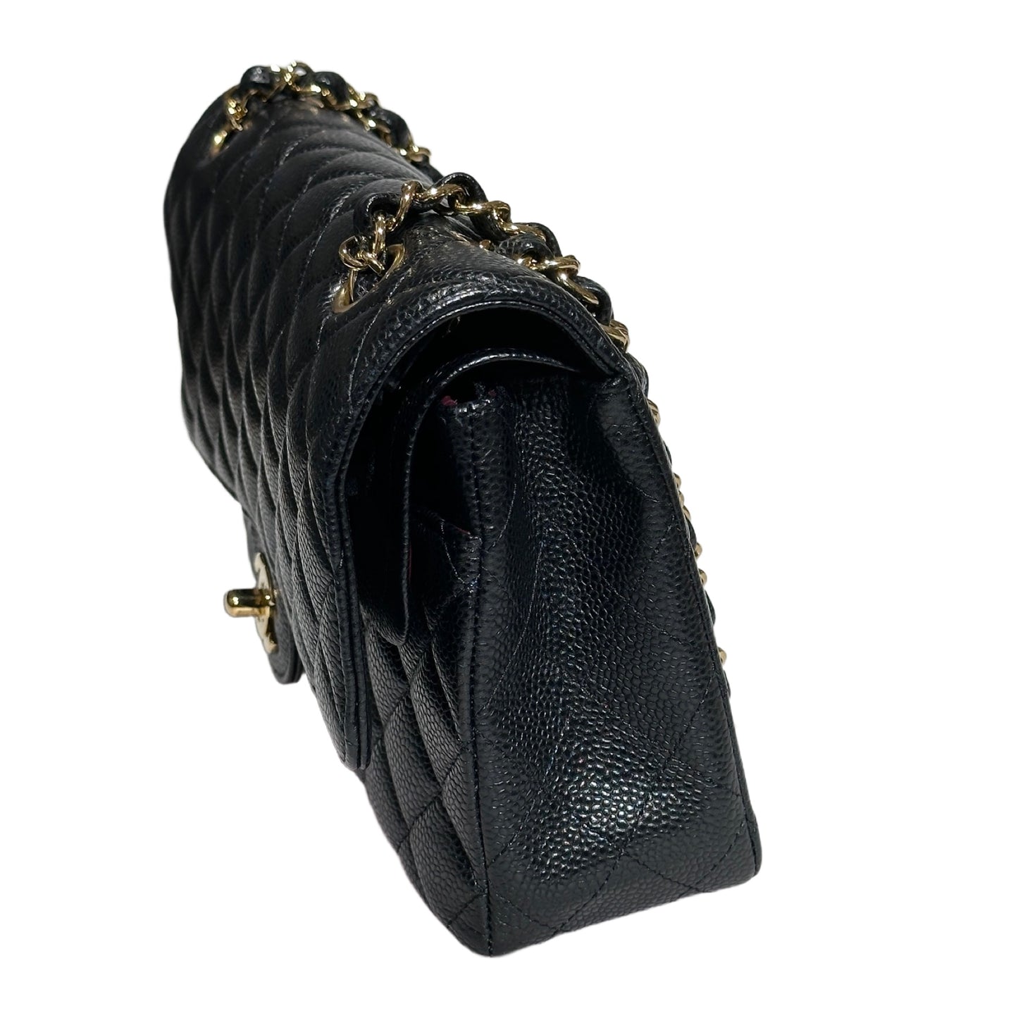 Used CHANEL Caviar Leather Classic Flap Medium Chain Shoulder Bag Black PHW