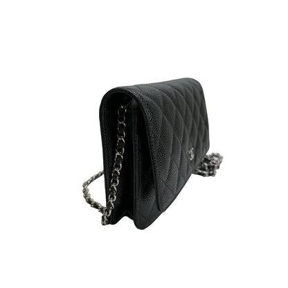 CHANEL Quilted Caviar Classic Long Flap Wallet Wallet Black Silver