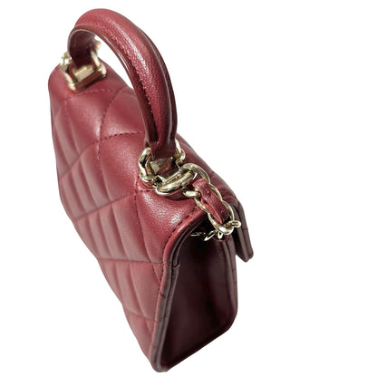 Used CHANEL Lambskin Leather Mini Handle Mini Bag GHW Red