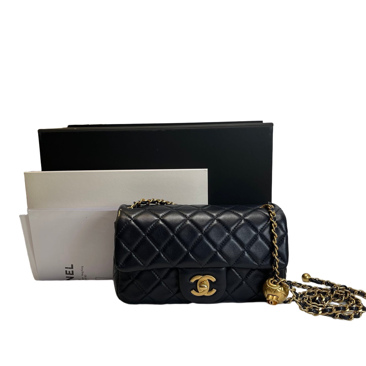 Used CHANEL Quilted Lambskin Classic Flap Chain shoulder bag Navy Blue