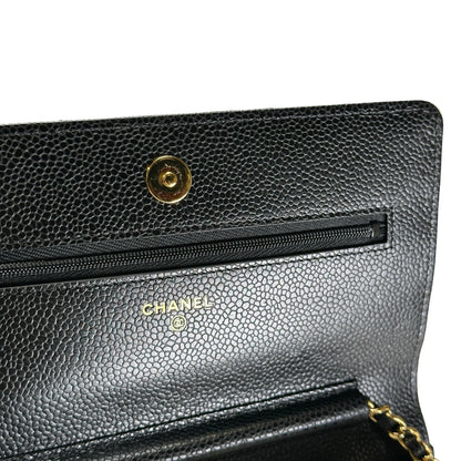 Brand New CHANEL Caviar Wallet on chain Wallet on chain Black，GHW