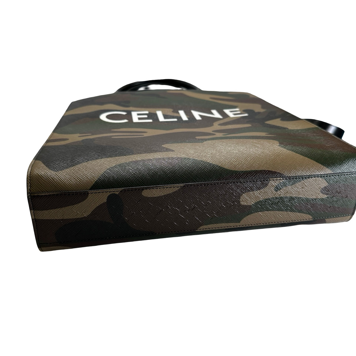 Used CELINE Camouflage Vertical Cabas Tote Bag Green Brown Khaki White