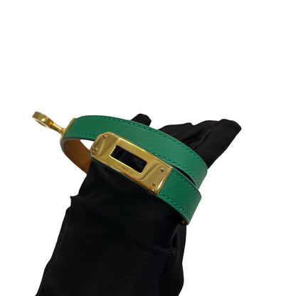 Used HERMES Leather Kelly Double Tour Bracelet BRACELET Green Gold
