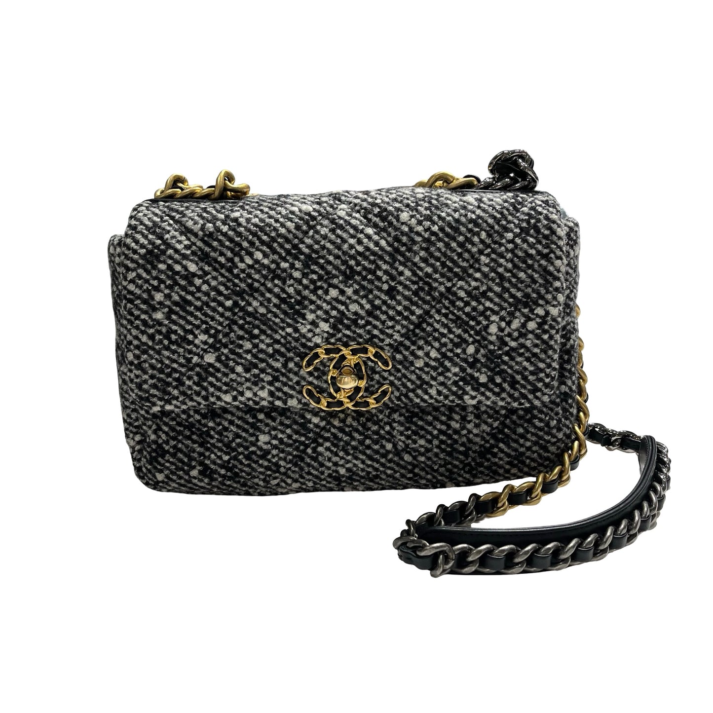 Used CHANEL Tweed Chanel 19 Handbag Black White