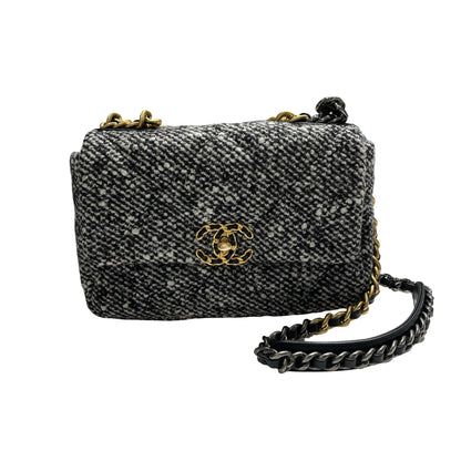 Used CHANEL Tweed Chanel 19 Handbag Black White