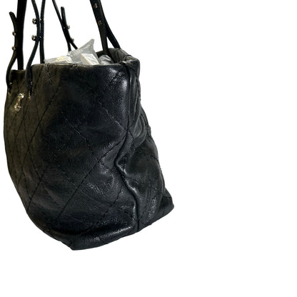 Used CHANEL Wrinkled Calfskin Hobo Shoulder Bag Black PHW