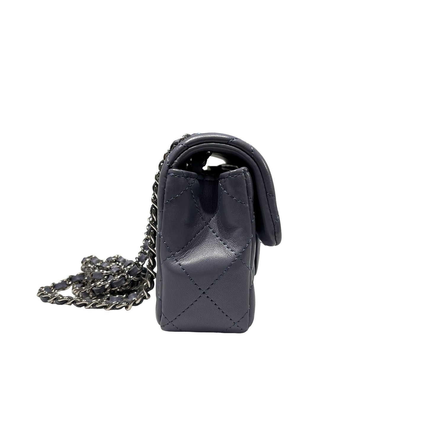 Used CHANEL Lambskin Leather Mini flap 17cm Cross Body Bag PHW Purple