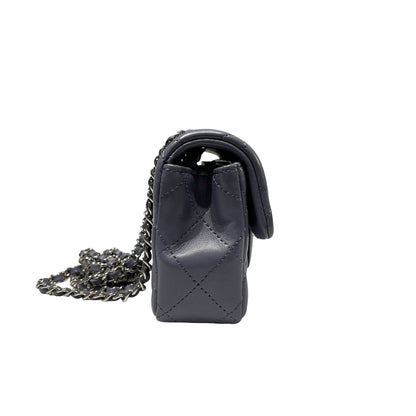 Used CHANEL Lambskin Leather Mini flap 17cm Cross Body Bag PHW Purple