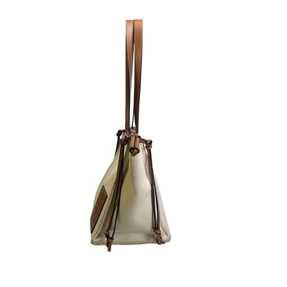Used LOEWE Canvas Calfskin Cushion Tote Bag Ecru Tan