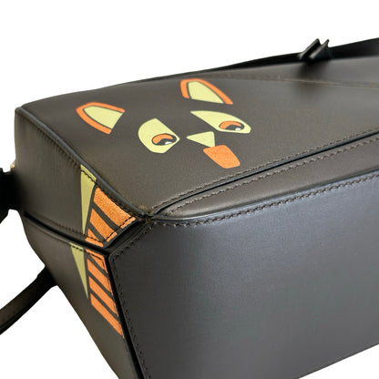 Used LOEWE Calfskin Puzzle Bag Small Shoulder Bag Black Orange Green