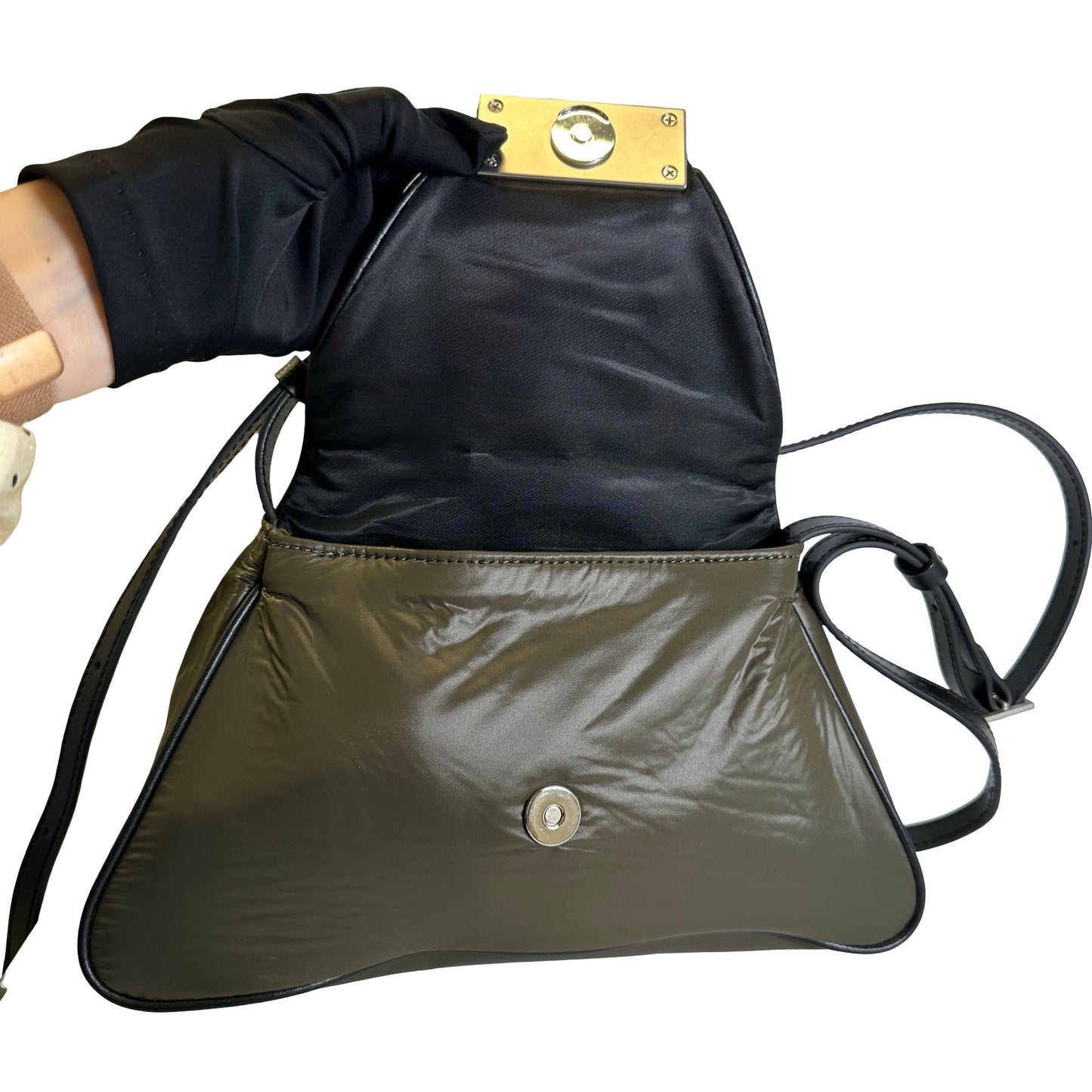 Used MAISON MARGIELA Padded Nylon Snatched Shoulder Bag Khaki Silver