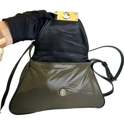 Used MAISON MARGIELA Padded Nylon Snatched Shoulder Bag Khaki Silver