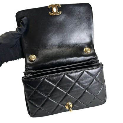 Used CHANEL Lambskin 22A Small Color Match Chain shoulder bag Black GHW