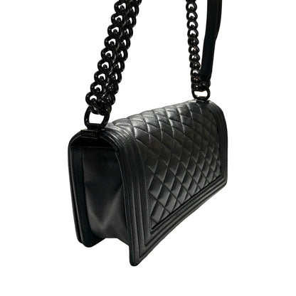 Used CHANEL Quilted Caviar Boy Chain Shoulder Bag Black