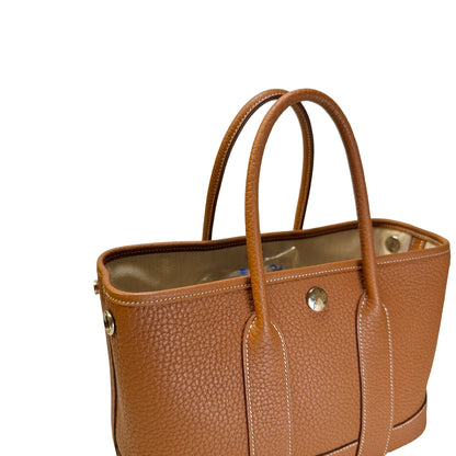 Used HERMES Leather Garden Party Tote Bag Brown
