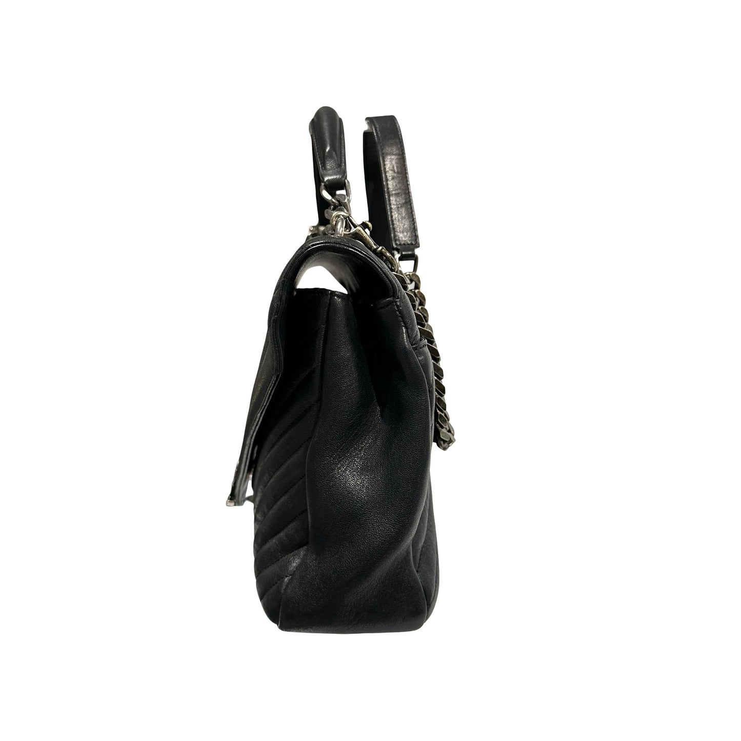 Used SAINT LAURENT Lambskin Leather College medium Shoulder Bag Black PHW