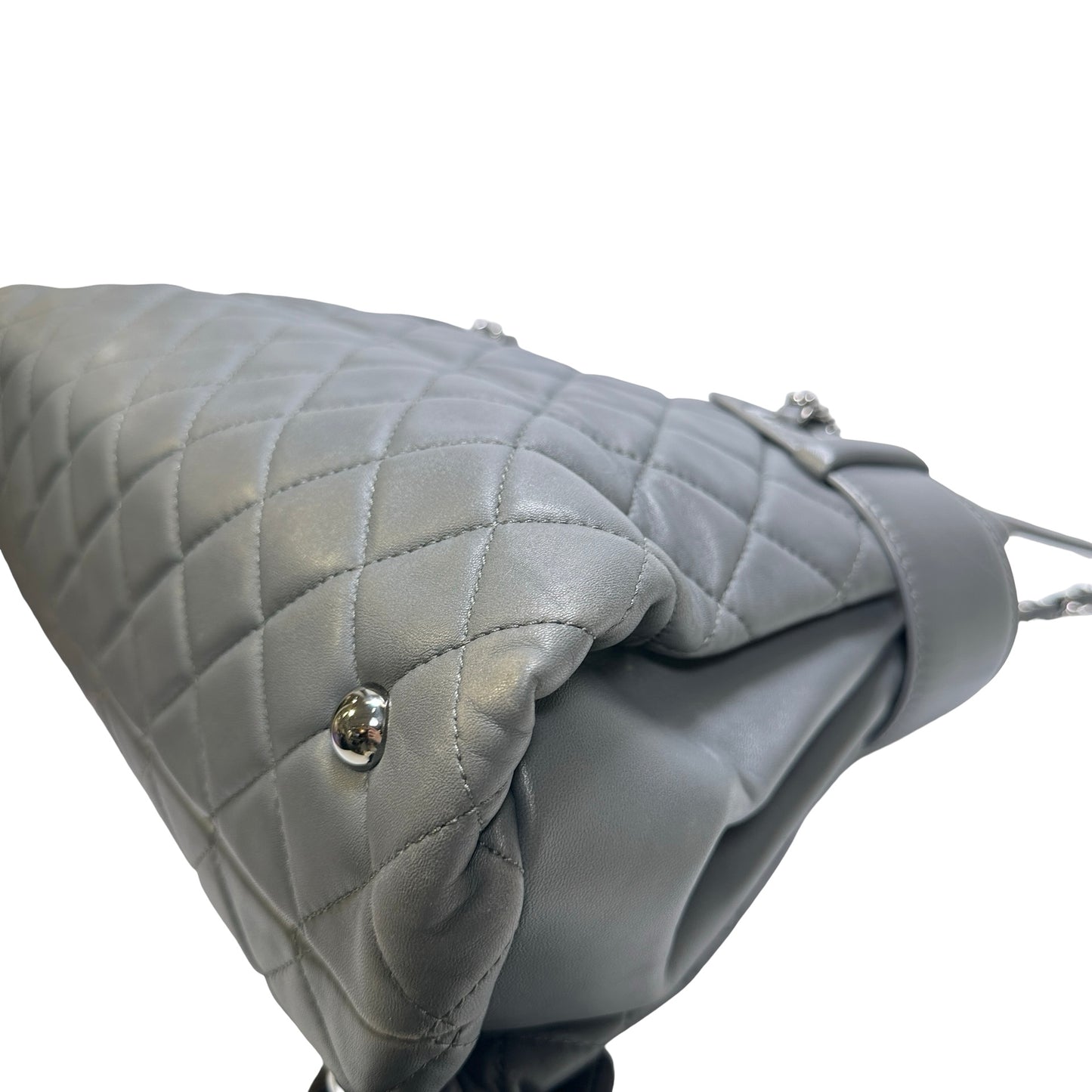 Used CHANEL Lambskin Leather Grey Tote Bag Grey PHW