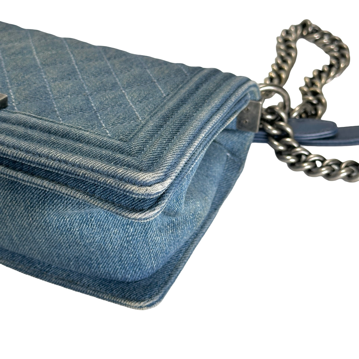 Used CHANEL Denim Boy Chain Shoulder Bag Blue