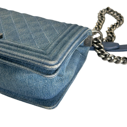 Used CHANEL Denim Boy Chain Shoulder Bag Blue