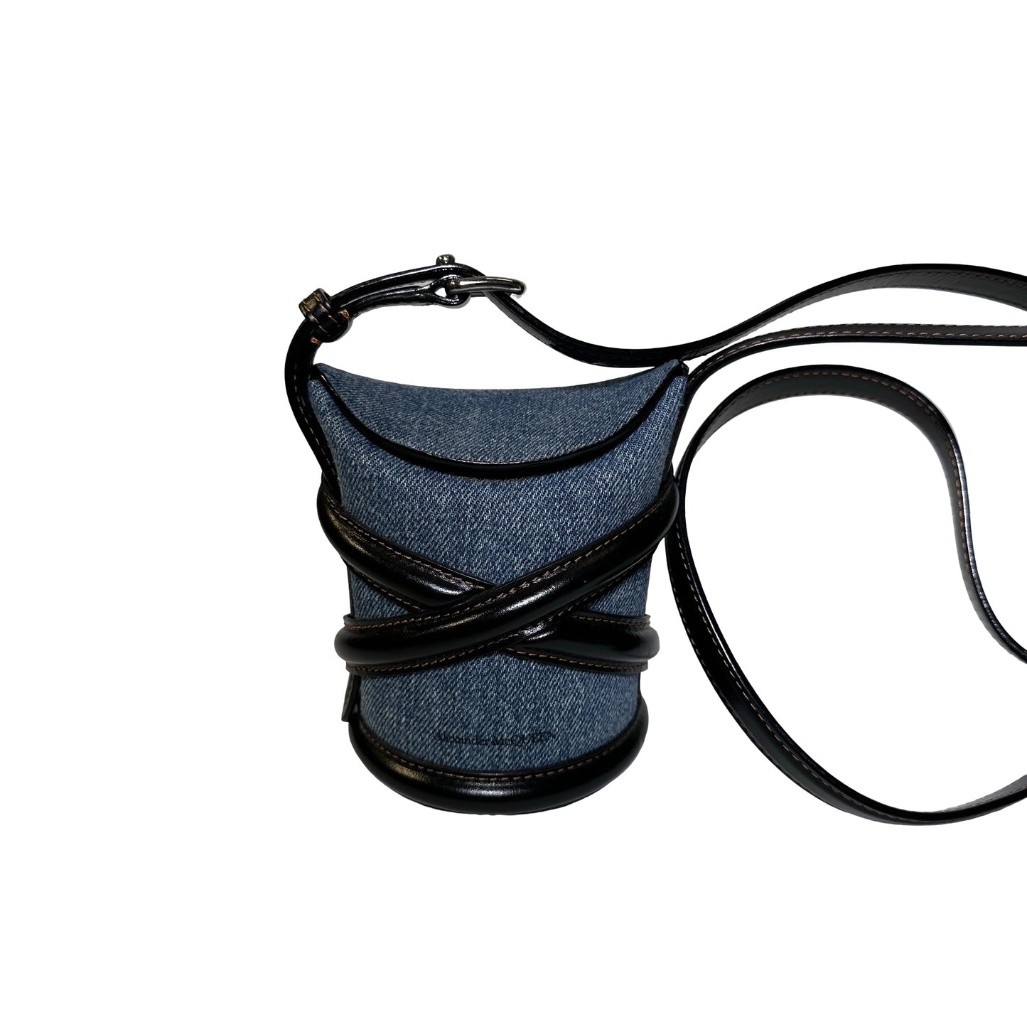 Used ALEXANDER MCQUEEN Denim Leather The Curve Shoulder Bag Navy Blue Black