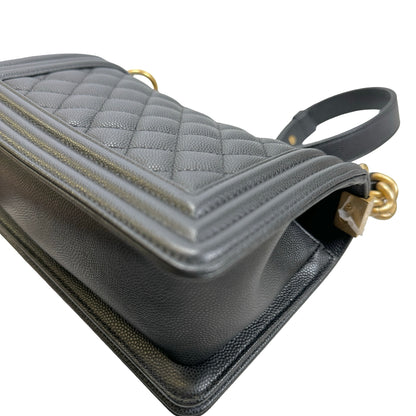 Used CHANEL Quilted Caviar Boy Chanel Flap Bag Chain Shoulder Bag Black Gold Hardware