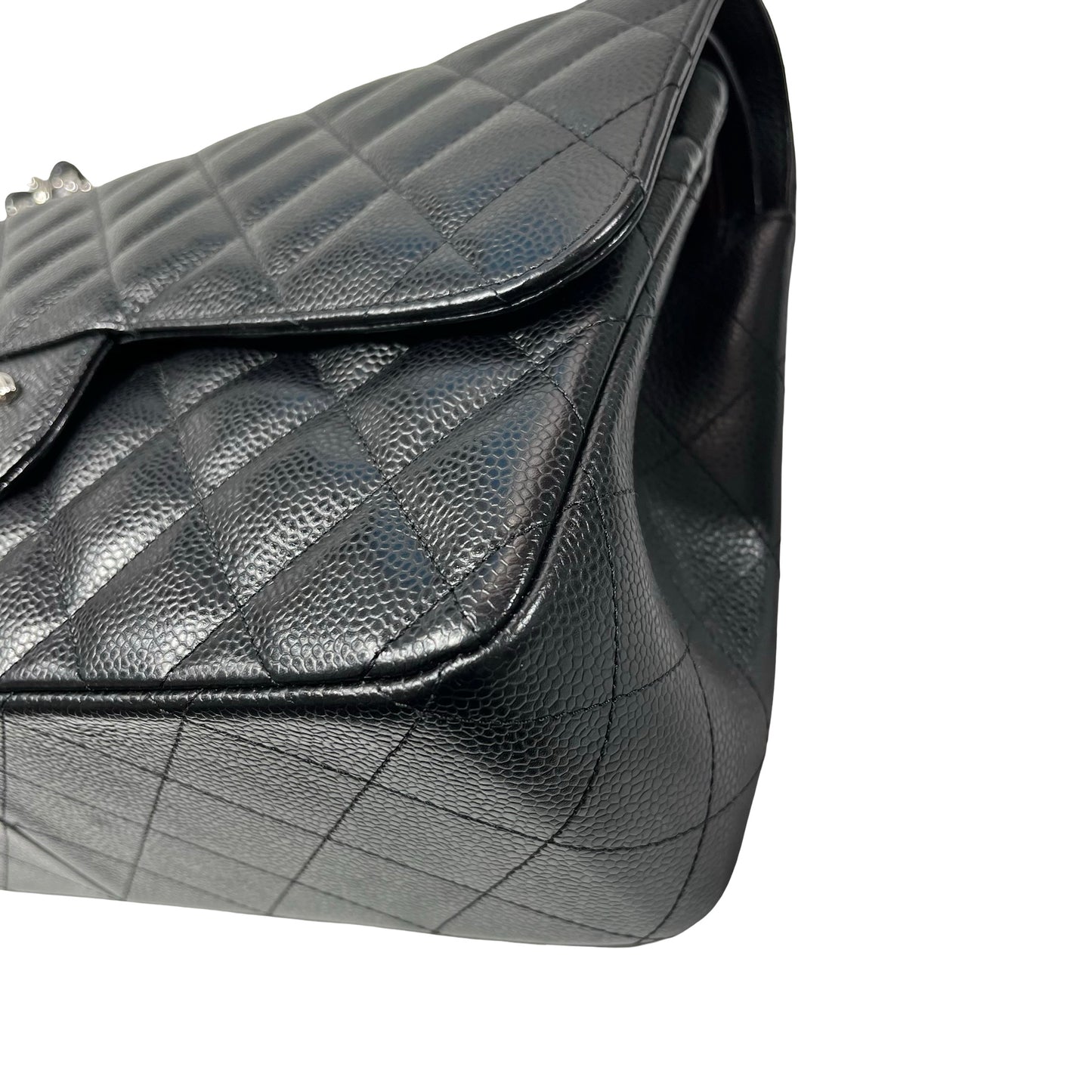 Used Chanel Caviar Leather Jumbo Shoulder Bag Black PHW