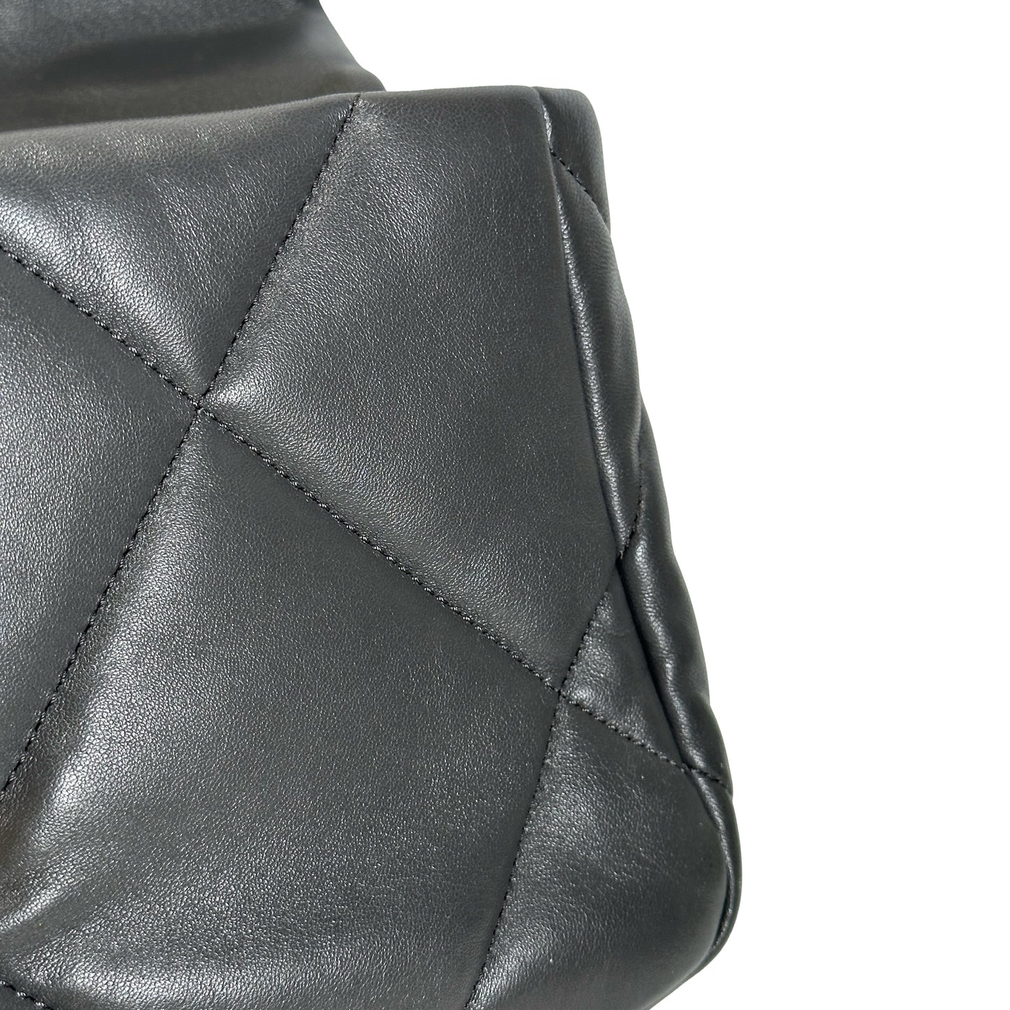 Used CHANEL Quilted Goatskin Chanel 19 Chain Shoulder Bag Grey Gold Ruthenium